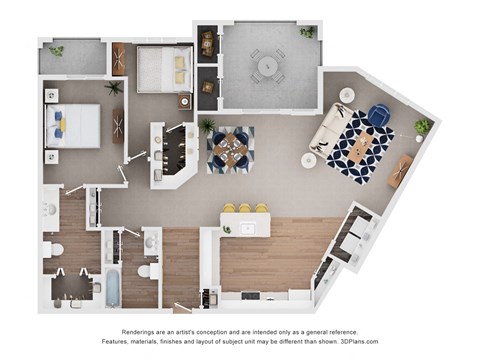 Floor plan for 2 beds, 2 baths, 1493 sqft